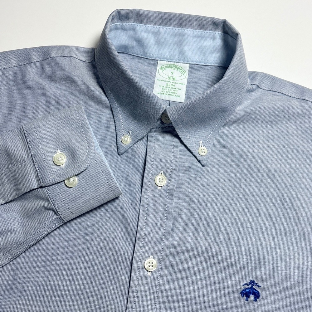 Brooks Brothers Slim Fit Oxford Mens S Non-Iron Blue Gray Button Down Shirt